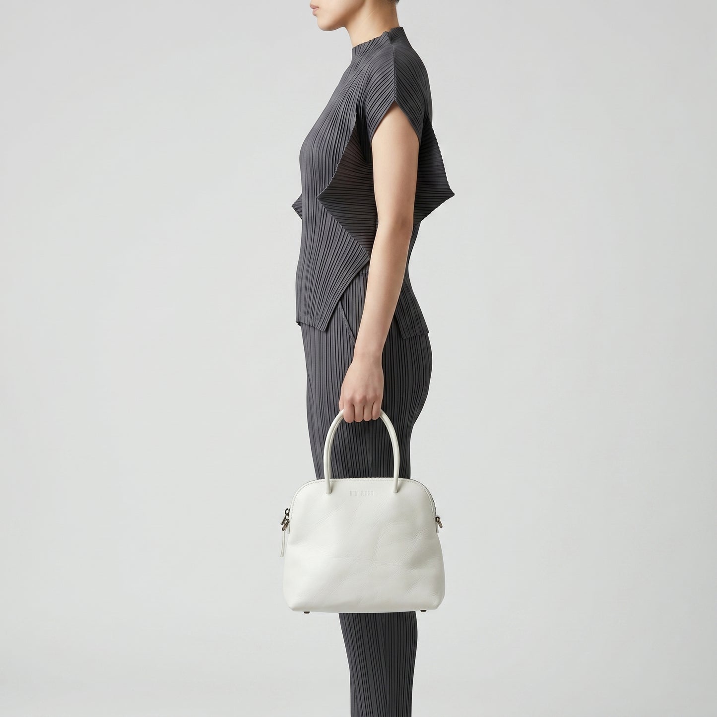 Structured Leather Top Handle Bag