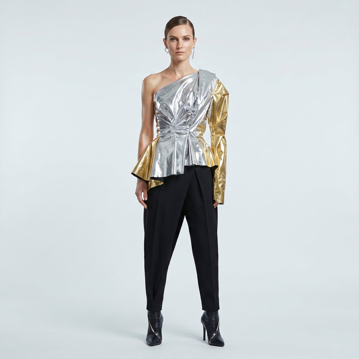 Metallic One Shoulder Asymmetric Top