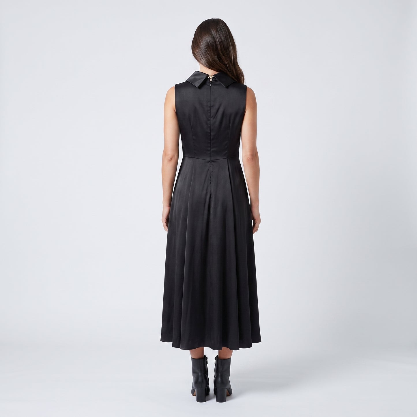 Sleeveless Satin Mock Neck Dress