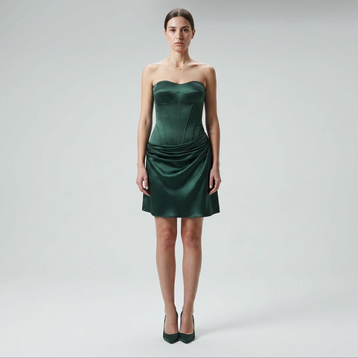Emerald Satin Corset Mini Dress