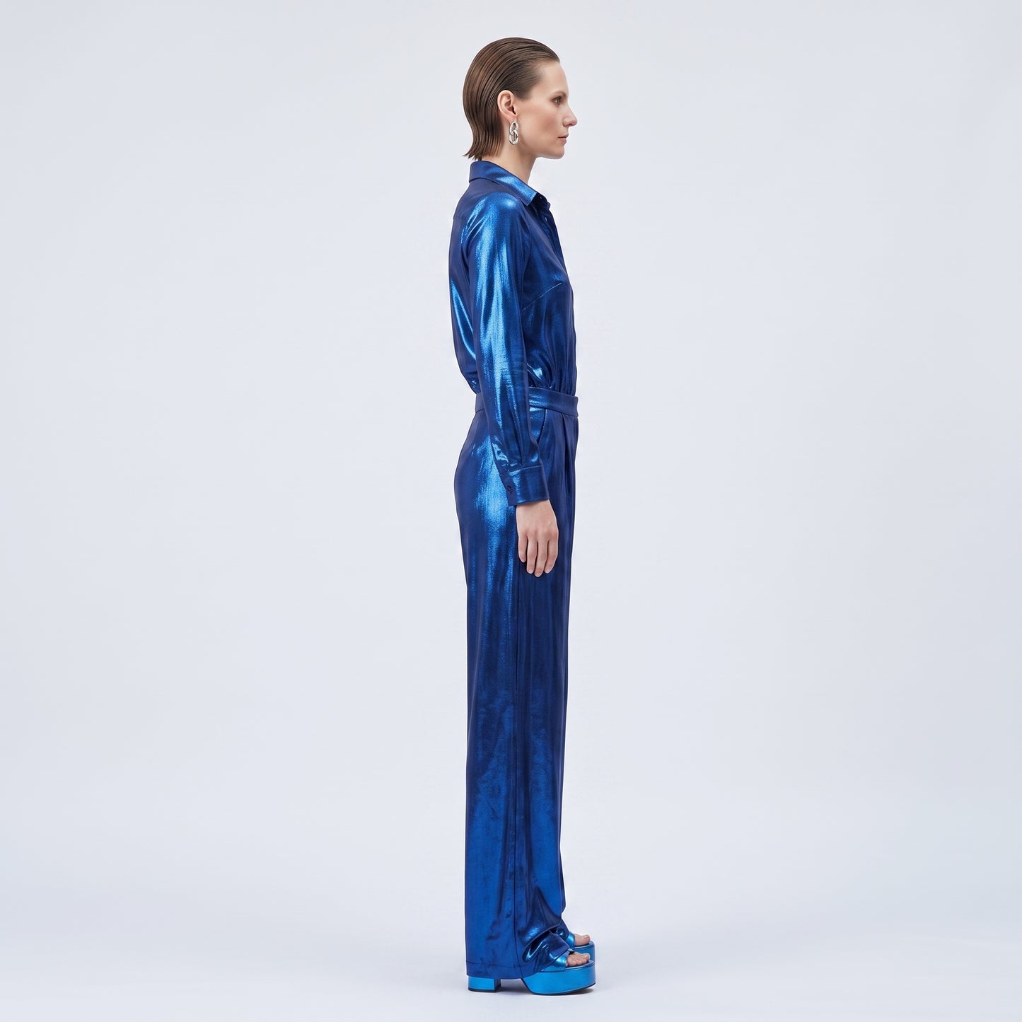Metallic Cobalt Tailored Jumpsuit
