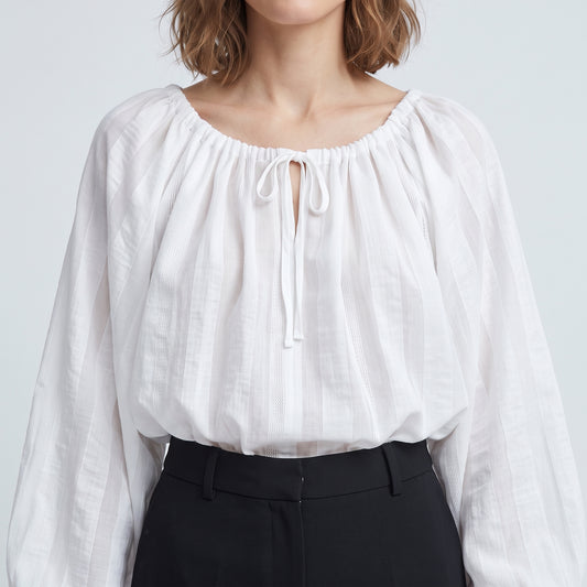 Airy White Gathered Blouse