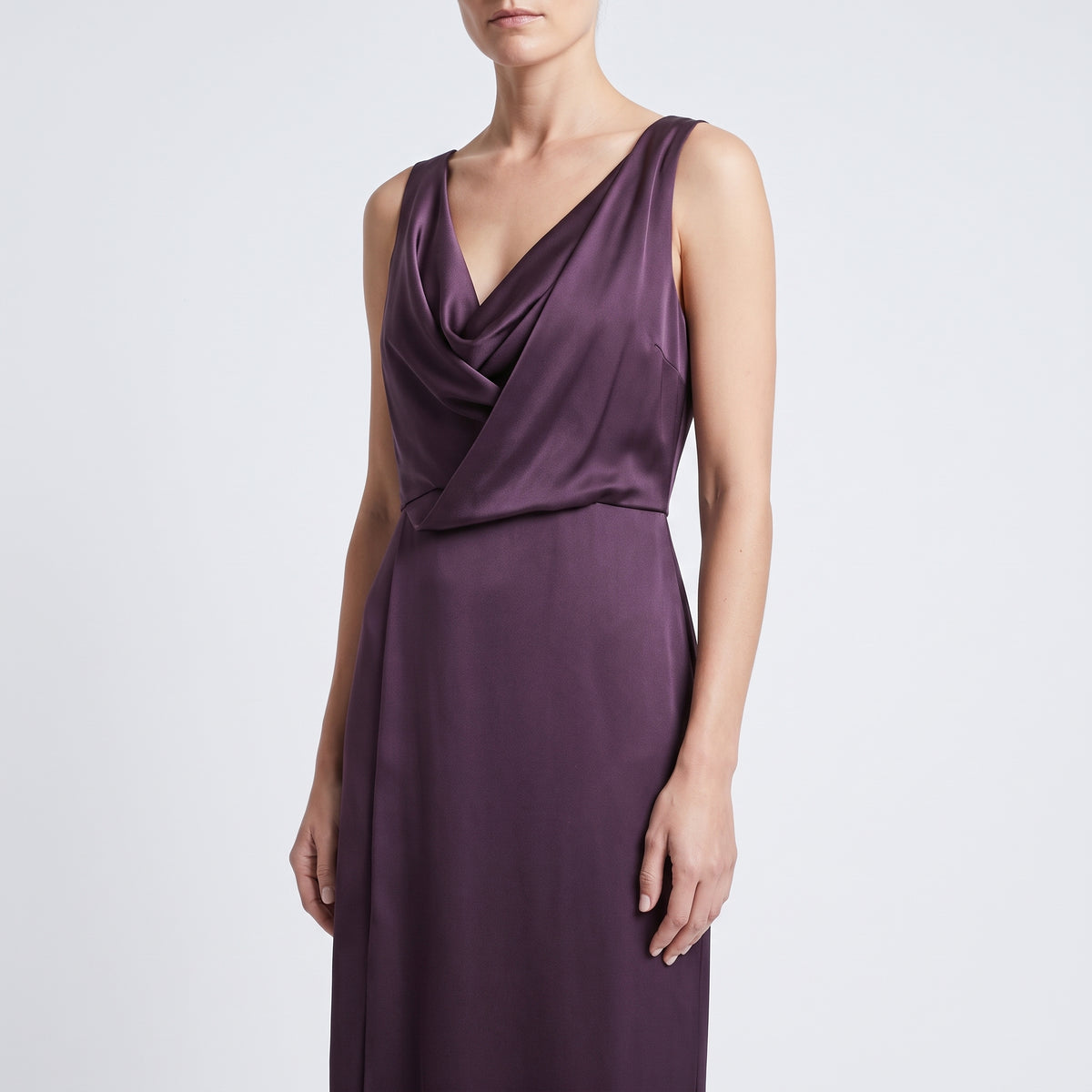 Draped Satin Midi Evening Dress