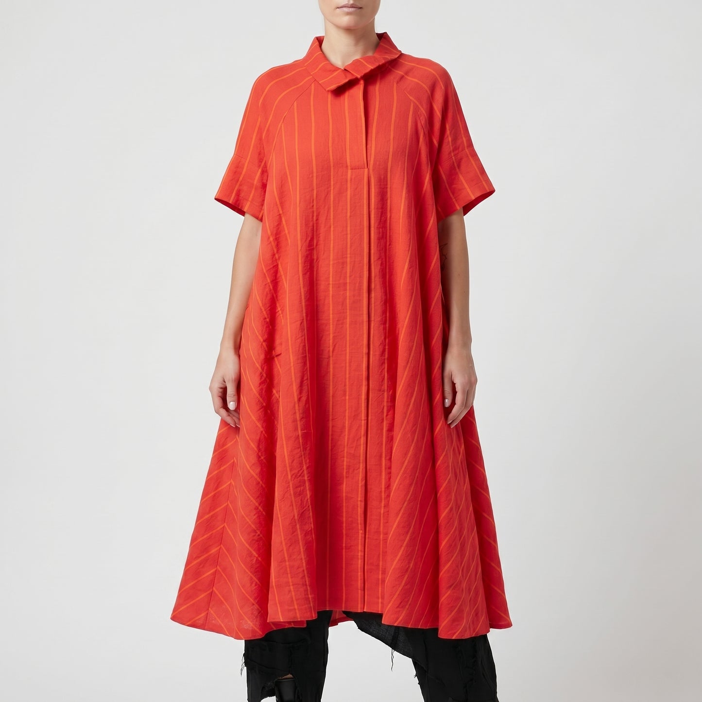 Red Striped Oversized Midi Dress