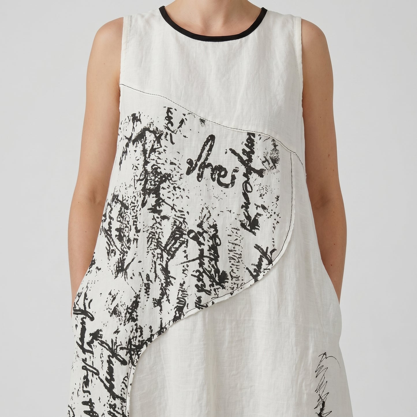 Abstract Print Linen Shift Dress