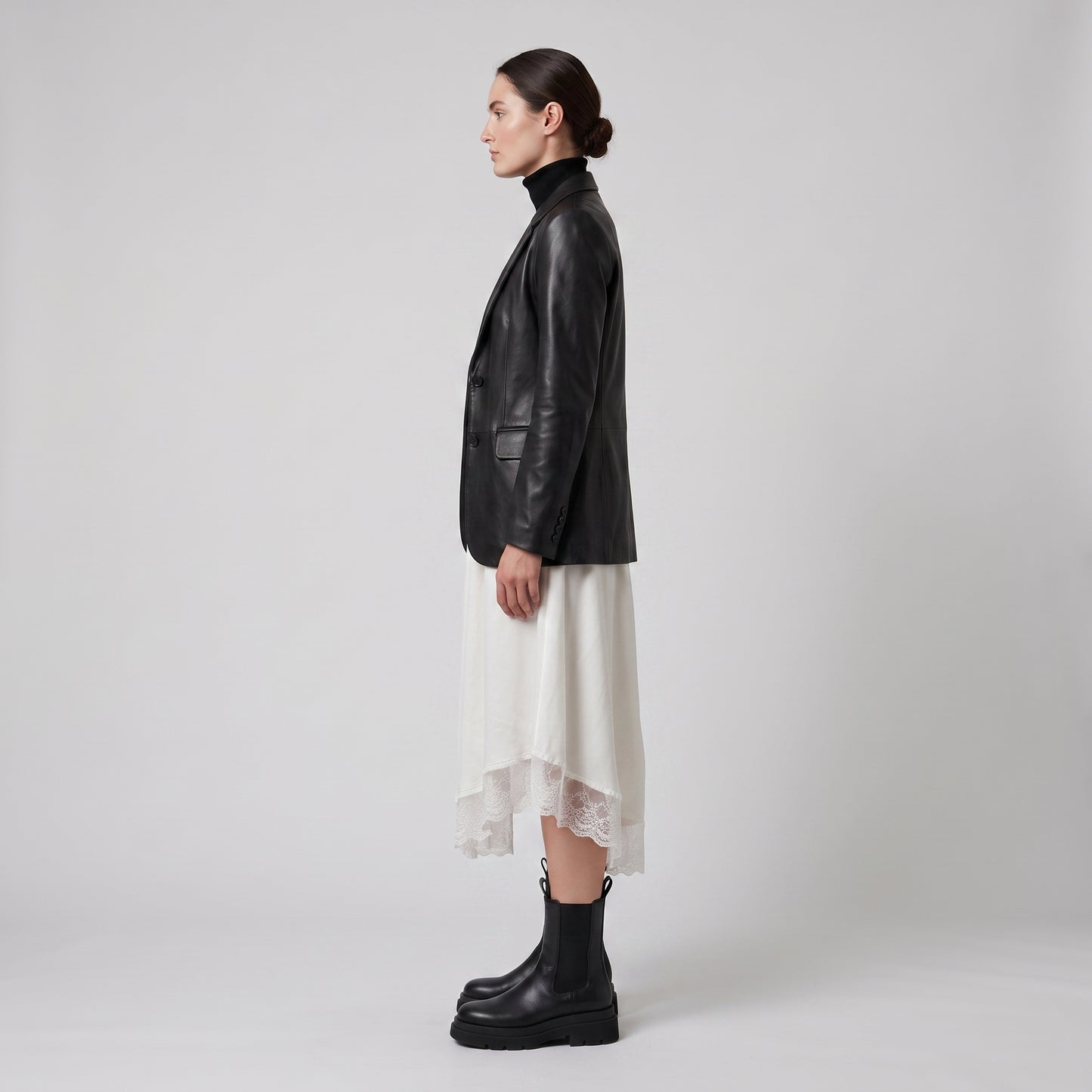 Lace Trim Satin Midi Skirt