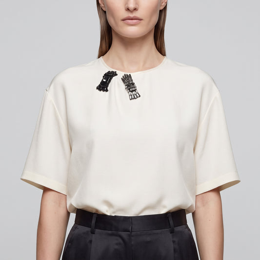 Embellished Silk Crepe Top