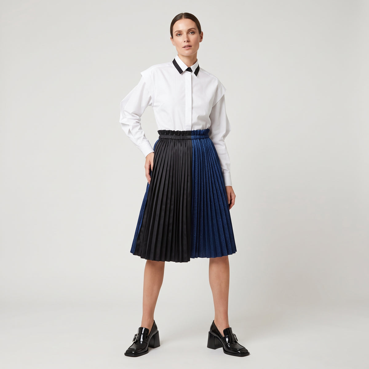 Two-Tone Metallic Pleated Skirt