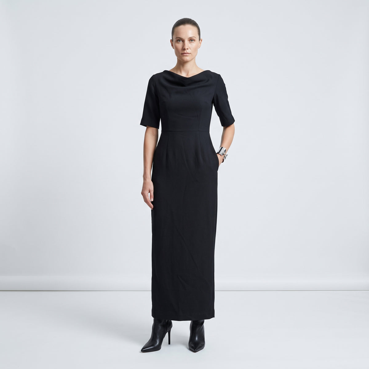 Elegant Black Cowl Neck Dress