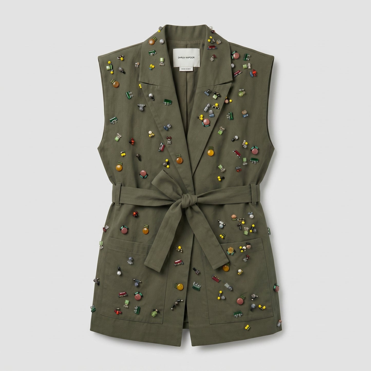 Embellished Tailored Belted Vest