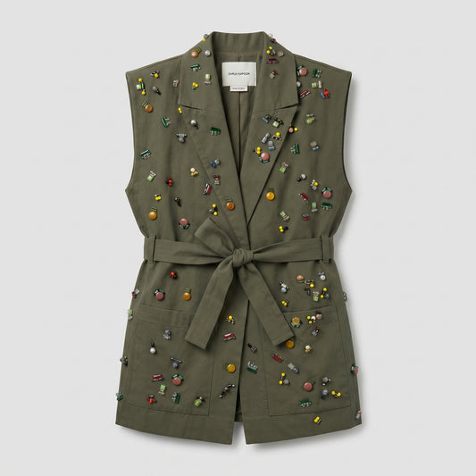 Embellished Tailored Belted Vest