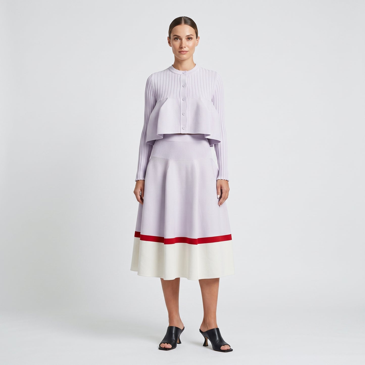 Colorblock Ribbed Knit Skirt