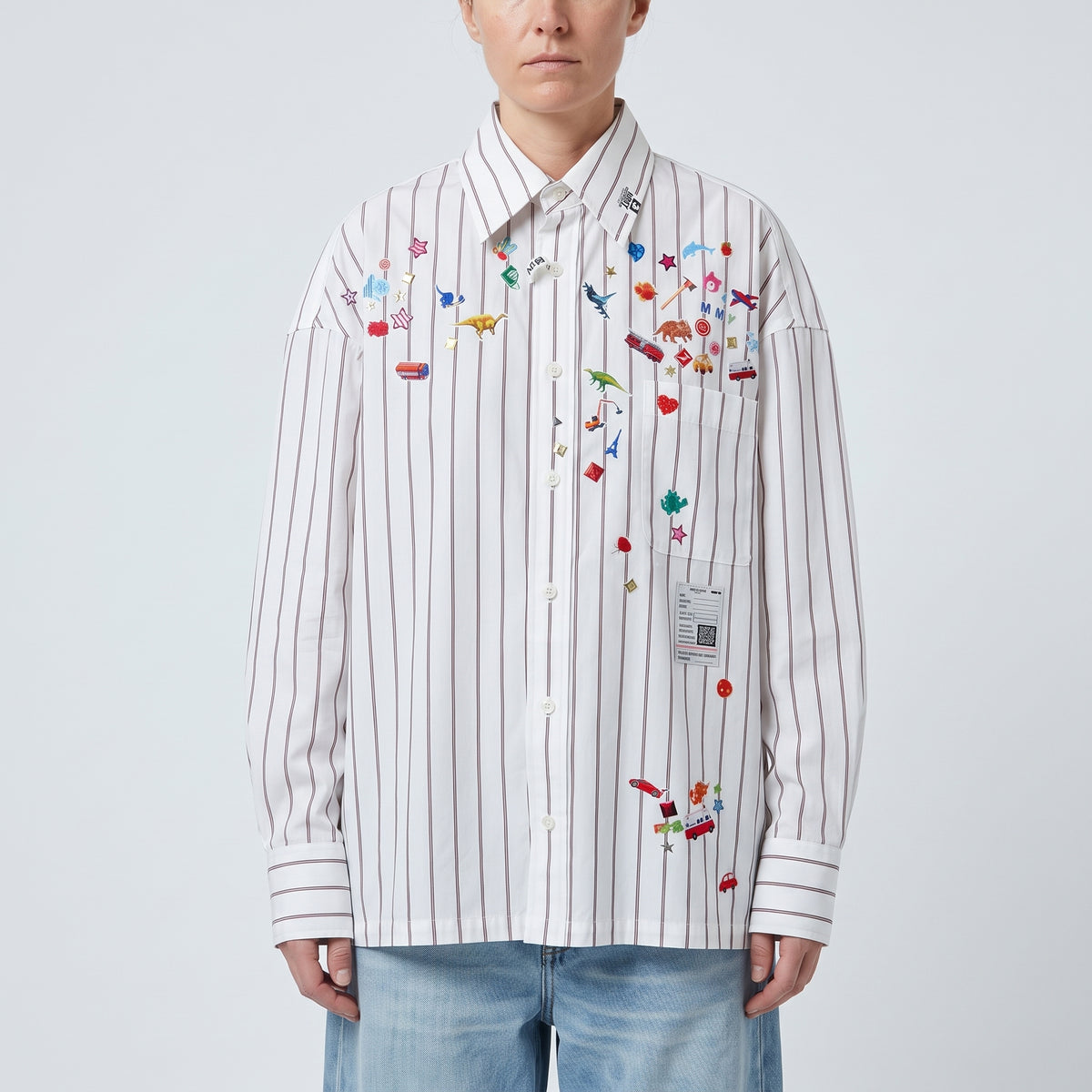 Embroidered Striped Button-Down Shirt