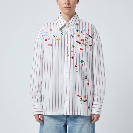 Embroidered Striped Button-Down Shirt