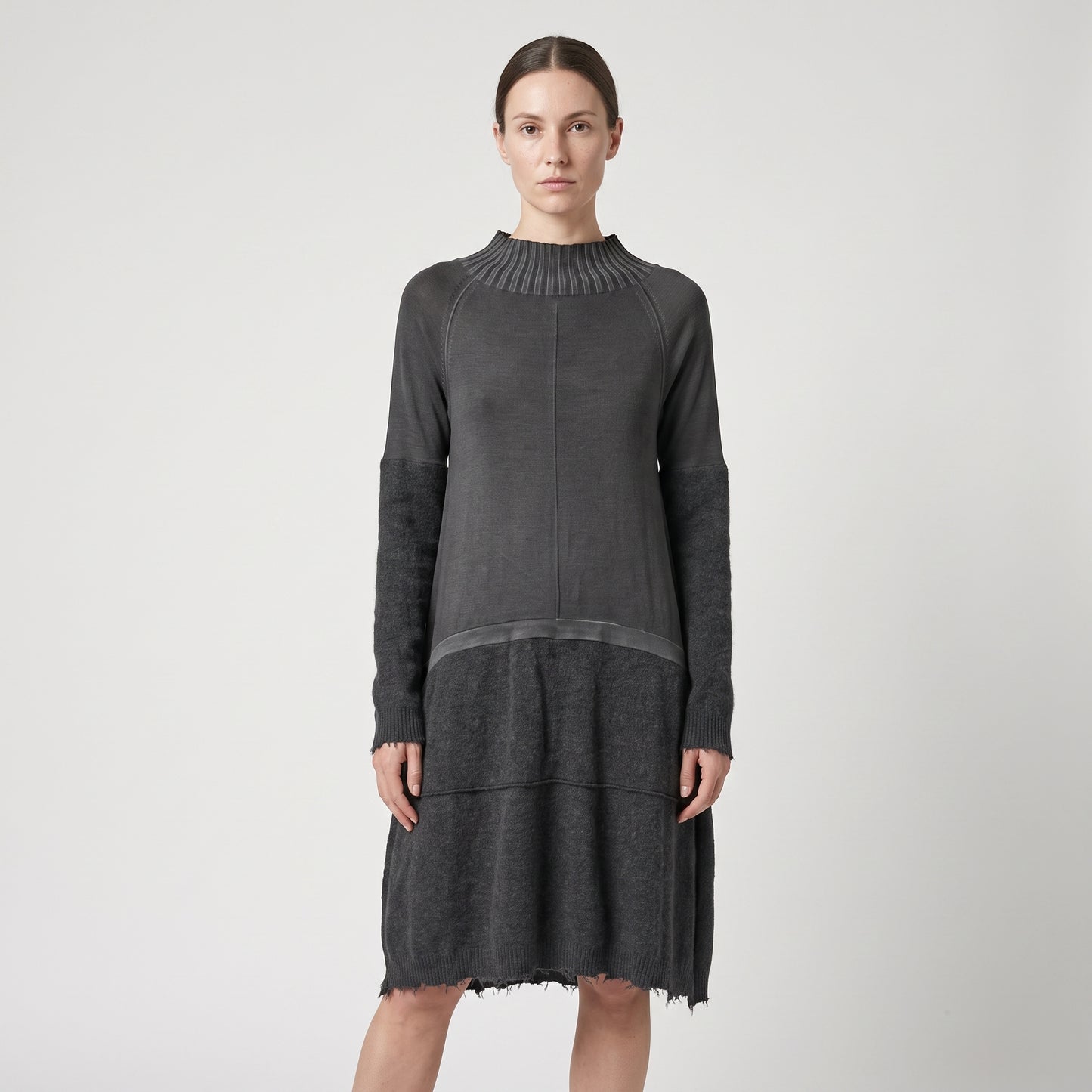 Textured Panel Long Knit Sweater