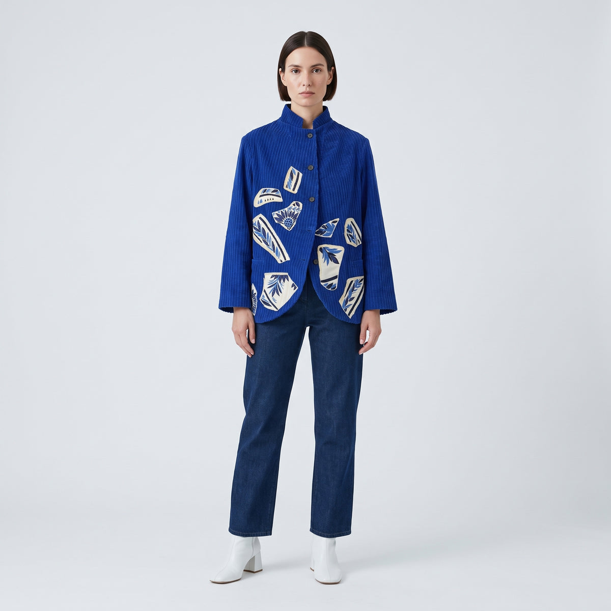 Embroidered Cobalt Corduroy Jacket