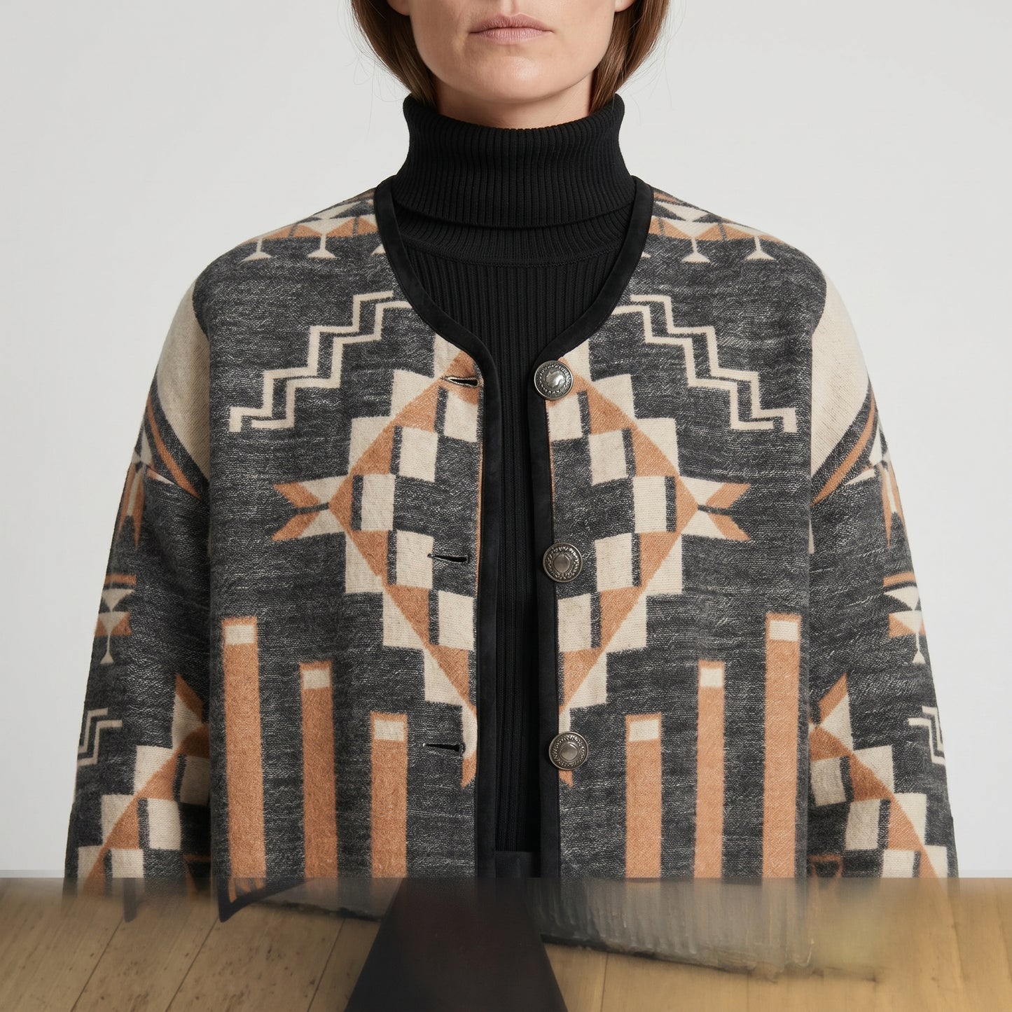 Geometric Patterned Knit Coat