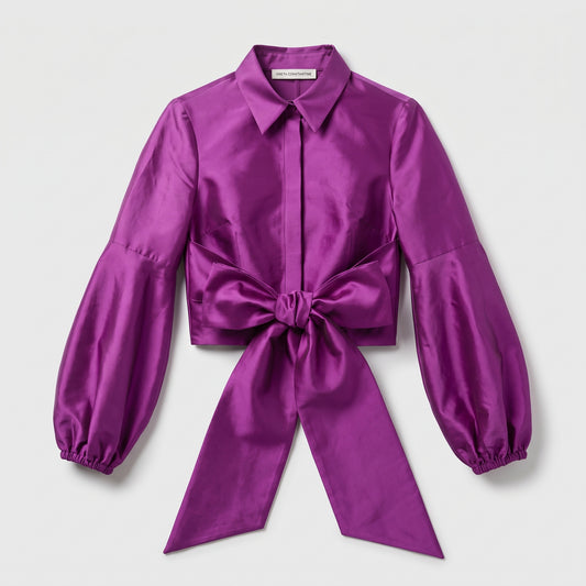 Satin Bow Detail Crop Blouse