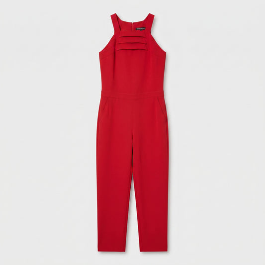 Tailored Pleated Red Jumpsuit