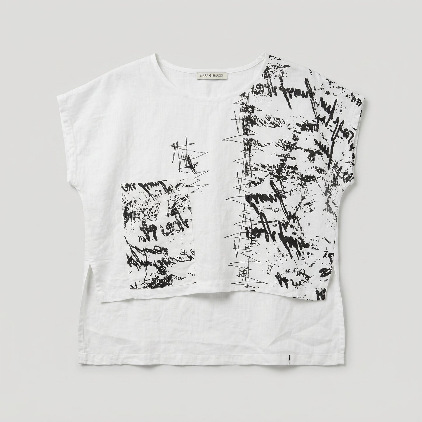 Abstract Print Linen Top