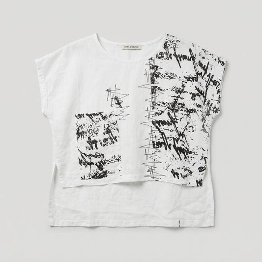 Abstract Print Linen Top