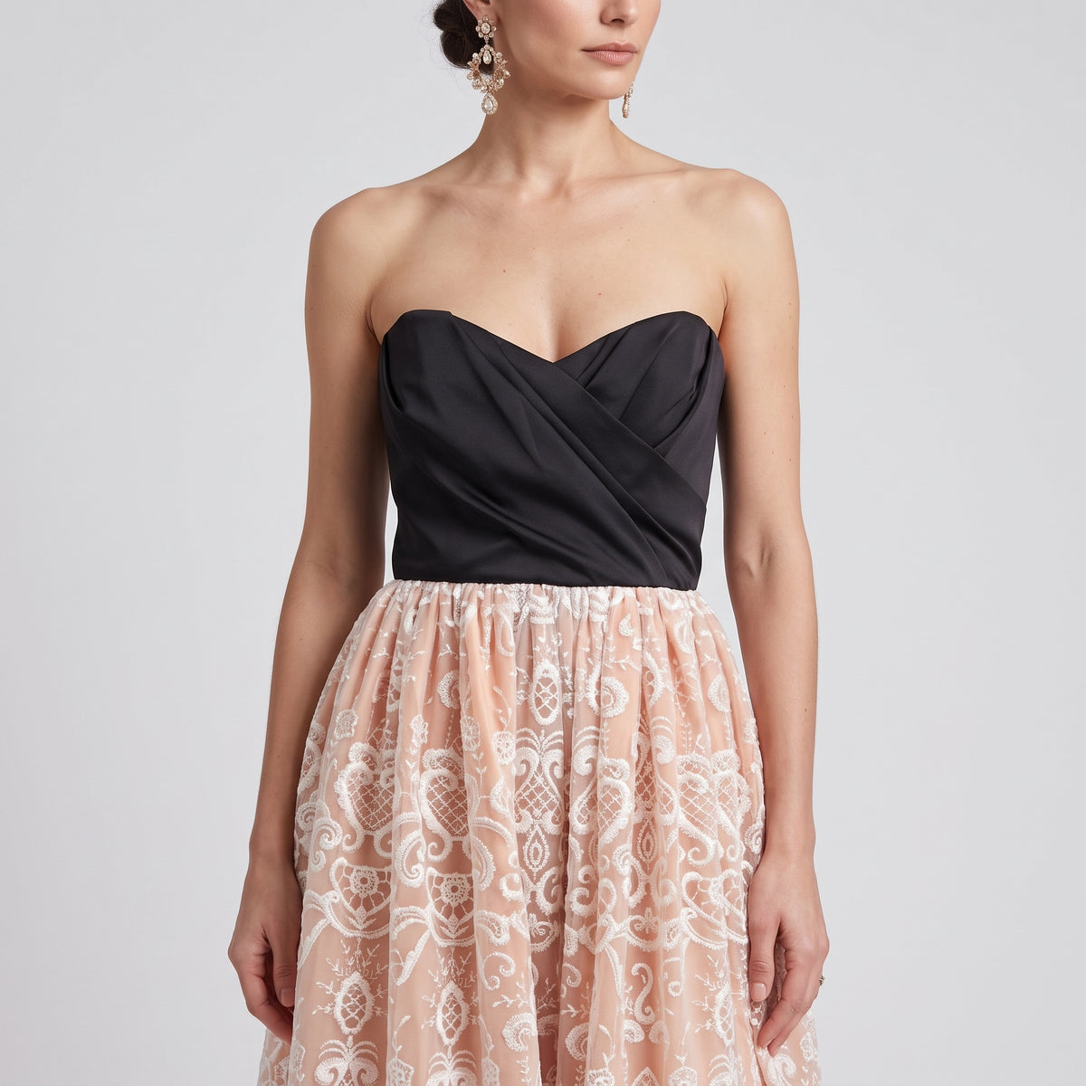 Strapless Embroidered Lace Gown