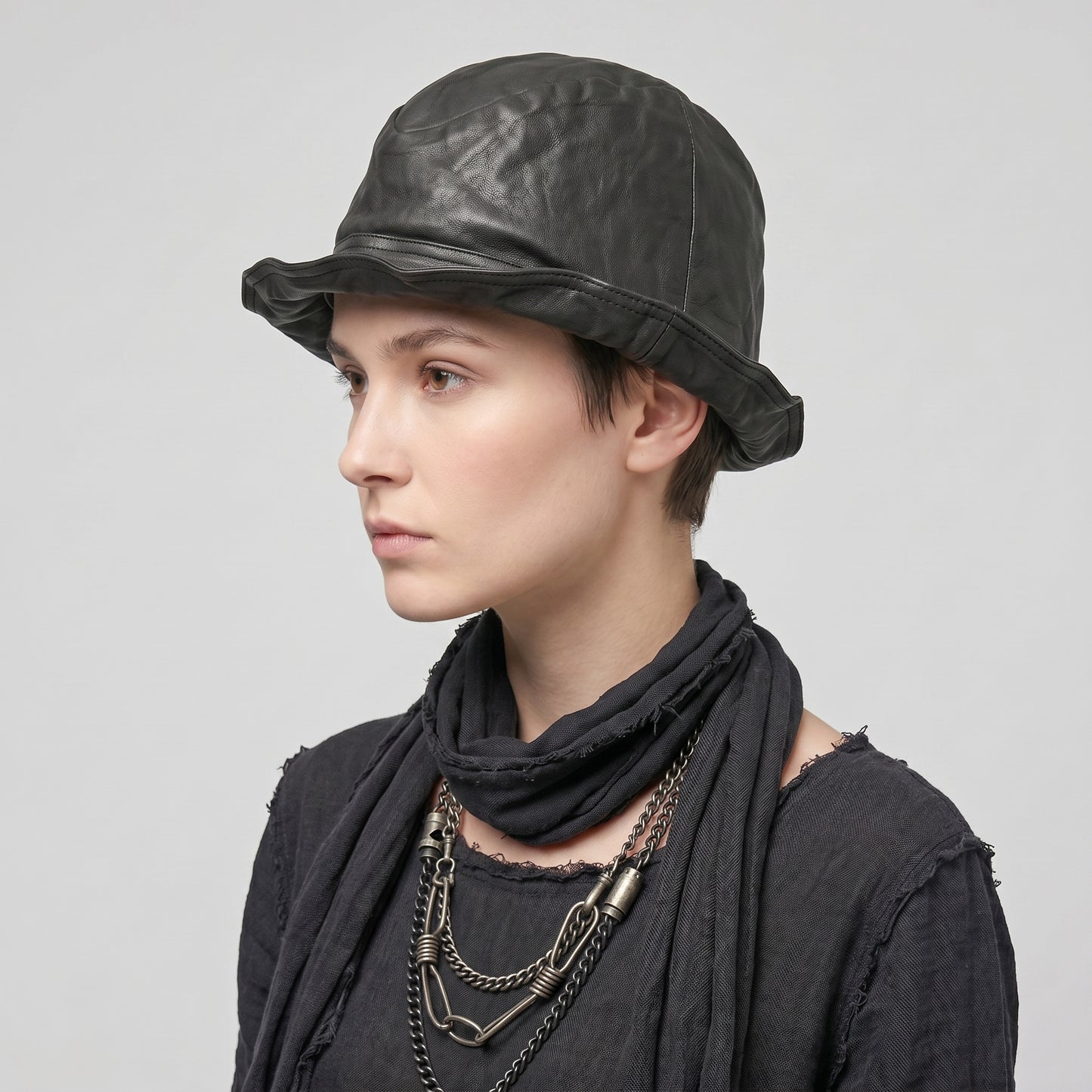 Sculptural Leather Bucket Hat