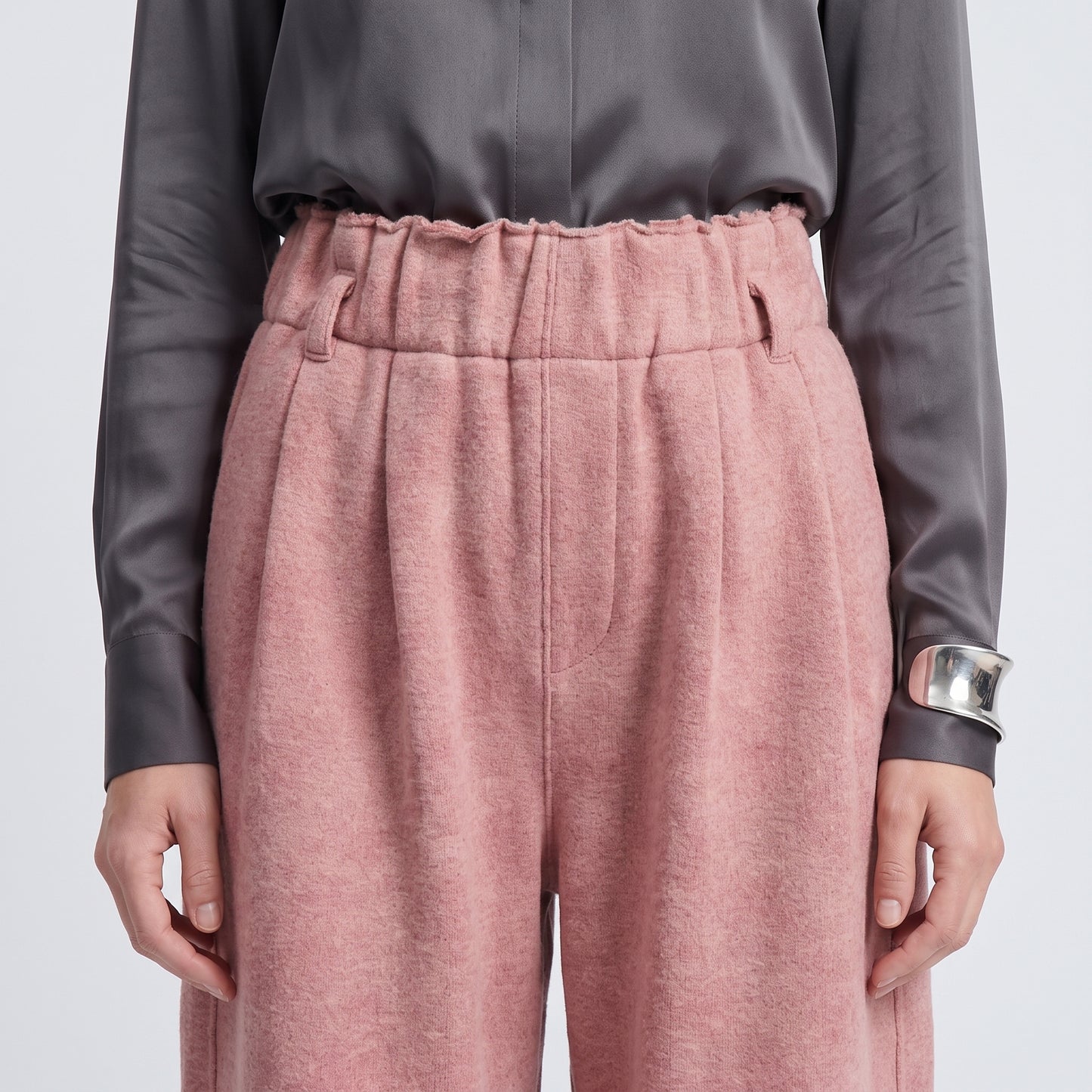 High-Waisted Pleated Dusty Rose Trousers