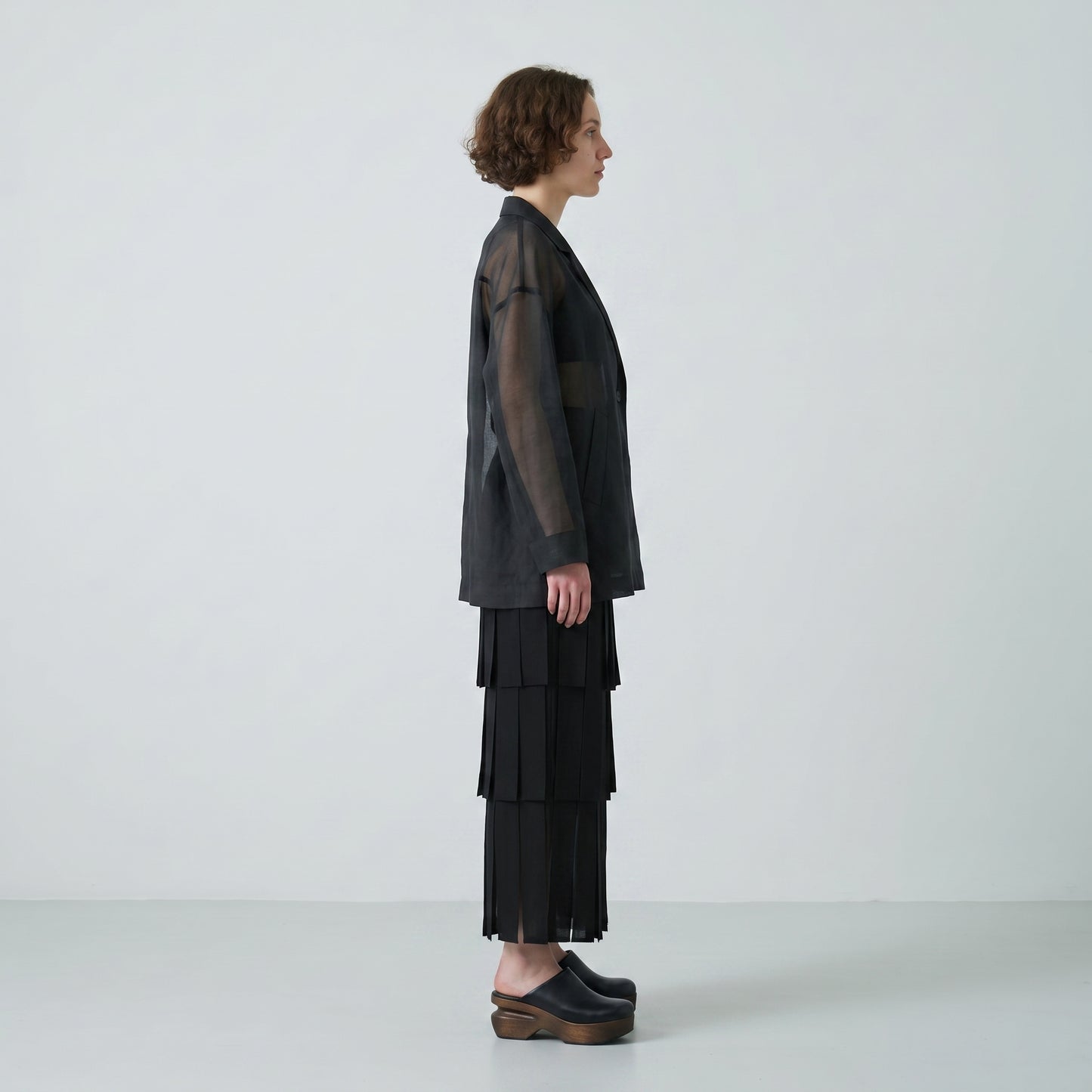 Tiered Pleated Wide-Leg Trousers