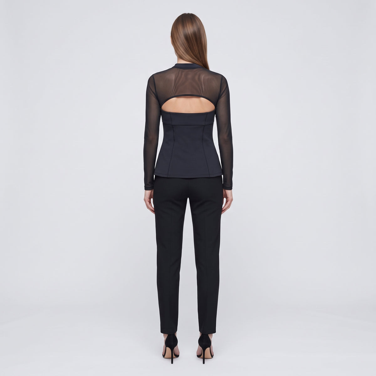 Mesh Paneled Cutout Long Sleeve