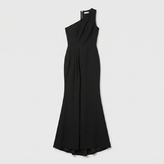 One-Shoulder Pleated Column Gown