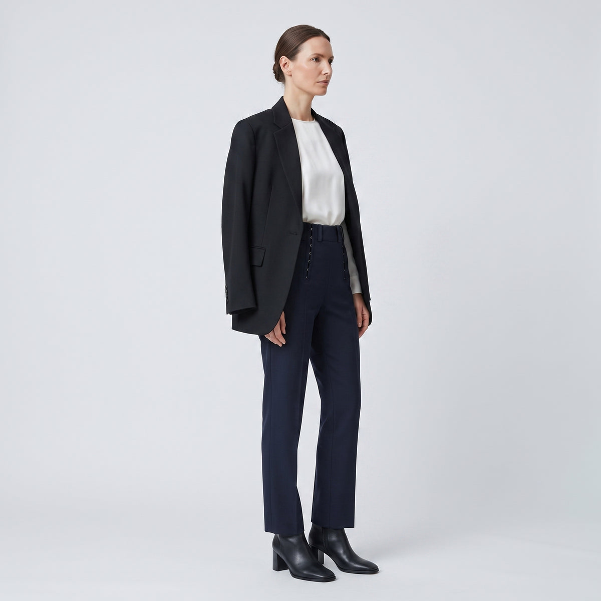 Tailored Navy High-Waist Trousers