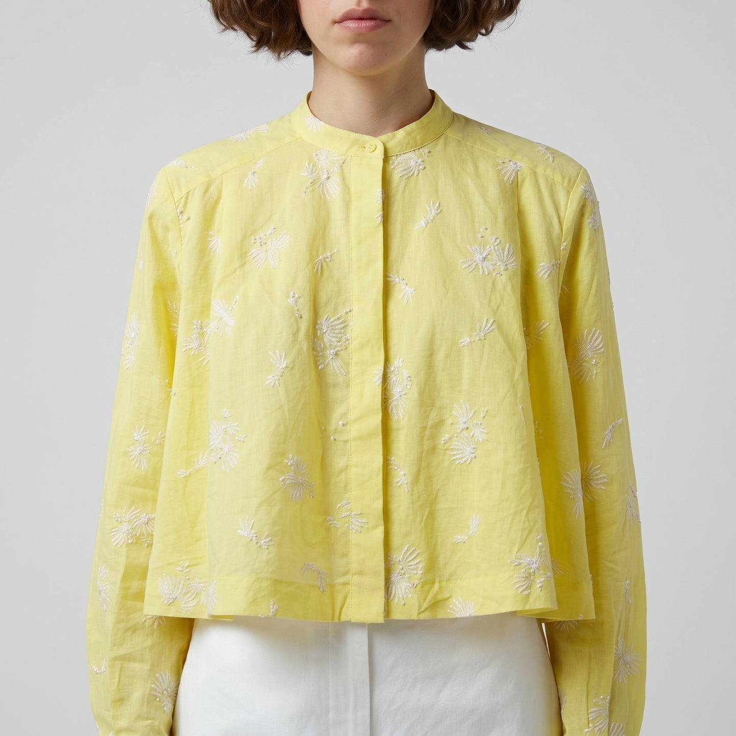 Embroidered Yellow Cropped Shirt
