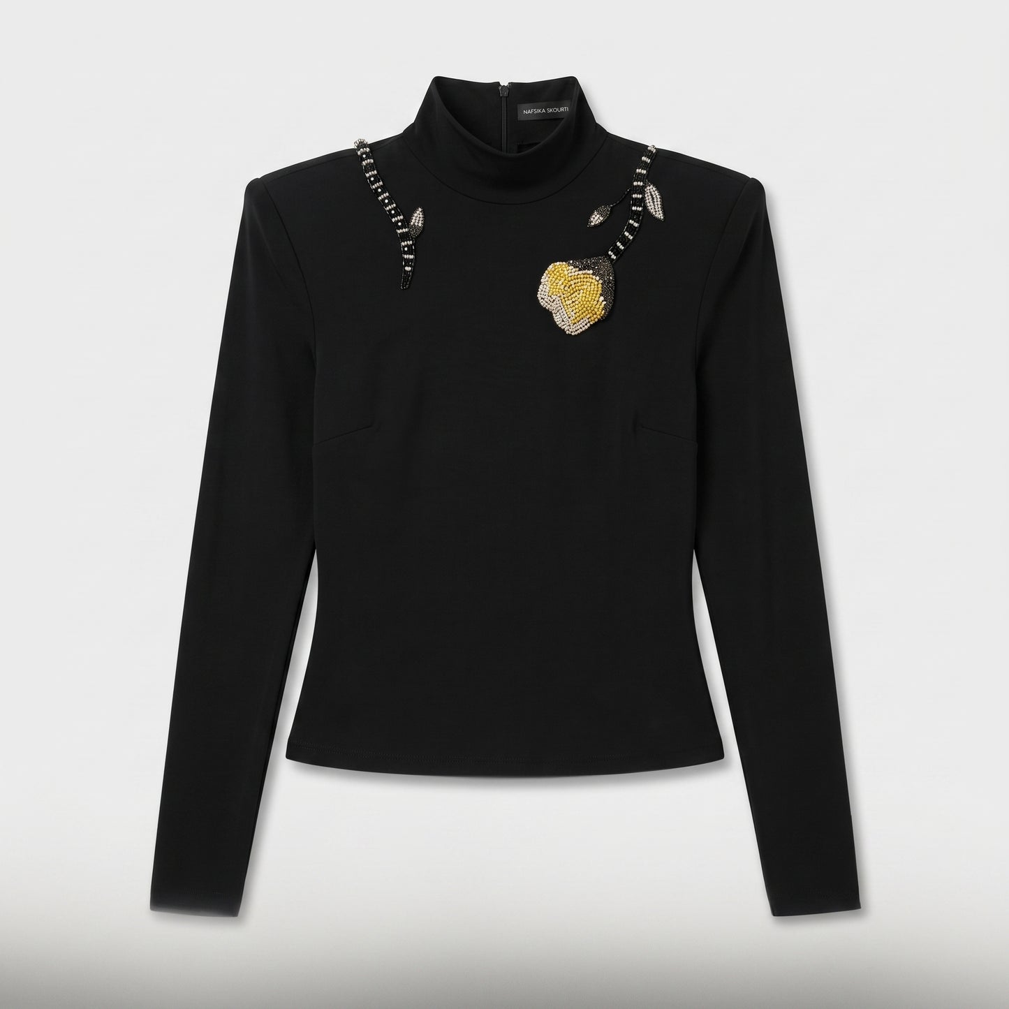 Embellished Mock Neck Fitted Top