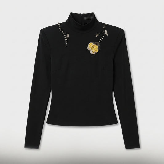 Embellished Mock Neck Fitted Top