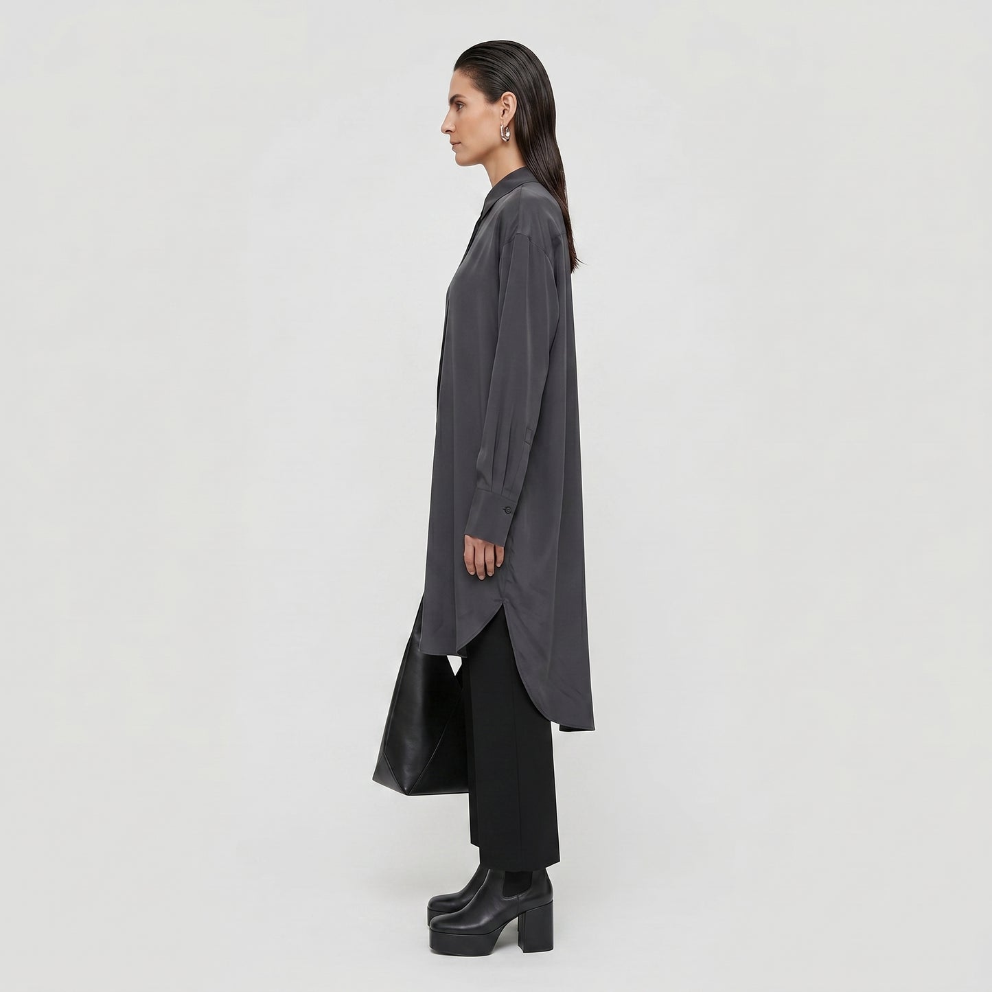 Minimalist Charcoal Silk Blouse