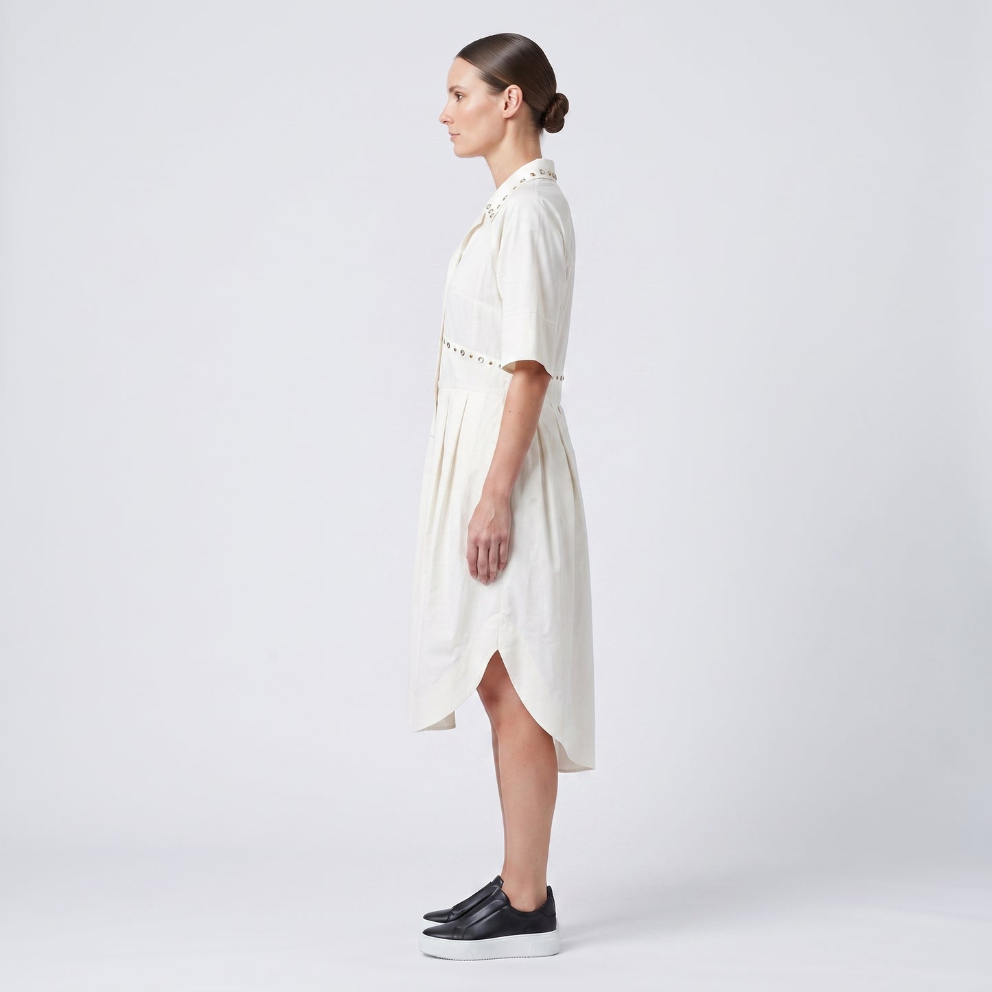 Embellished Cotton Midi Shirt Dress