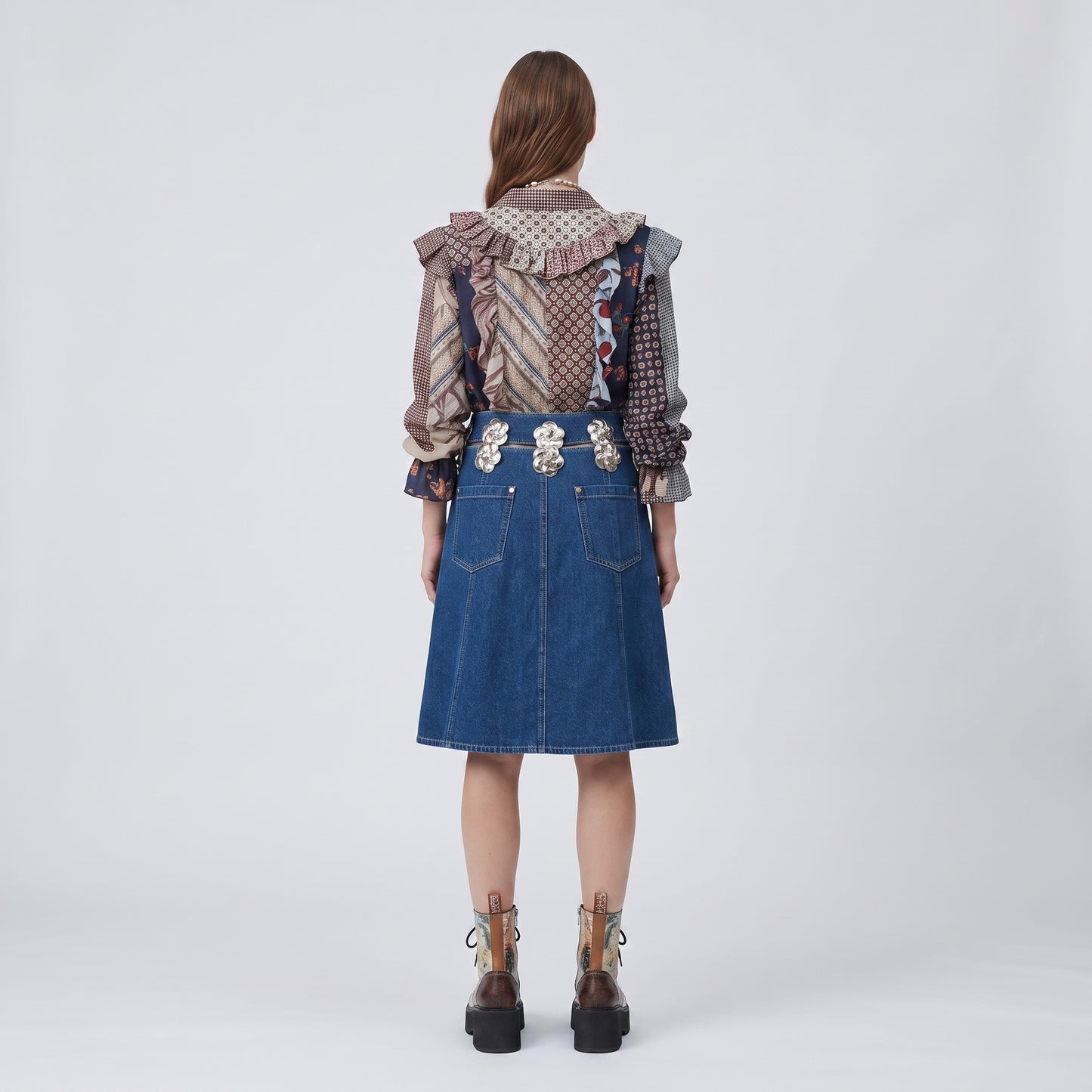 Embellished Flower Denim Mini Skirt