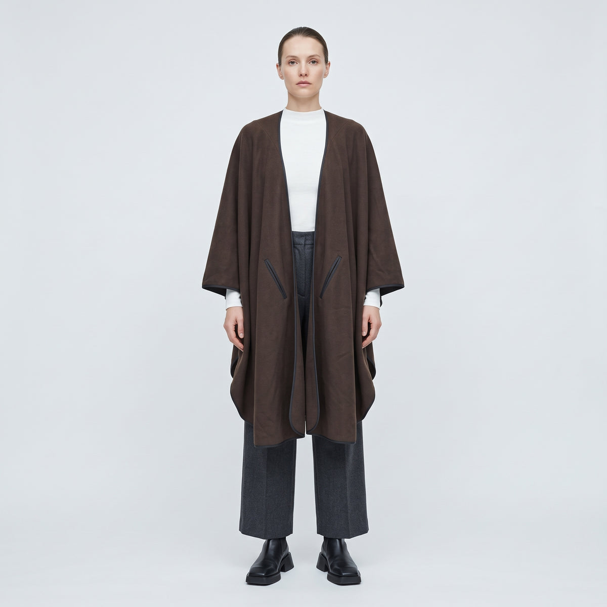 Leather Trimmed Wool Cape