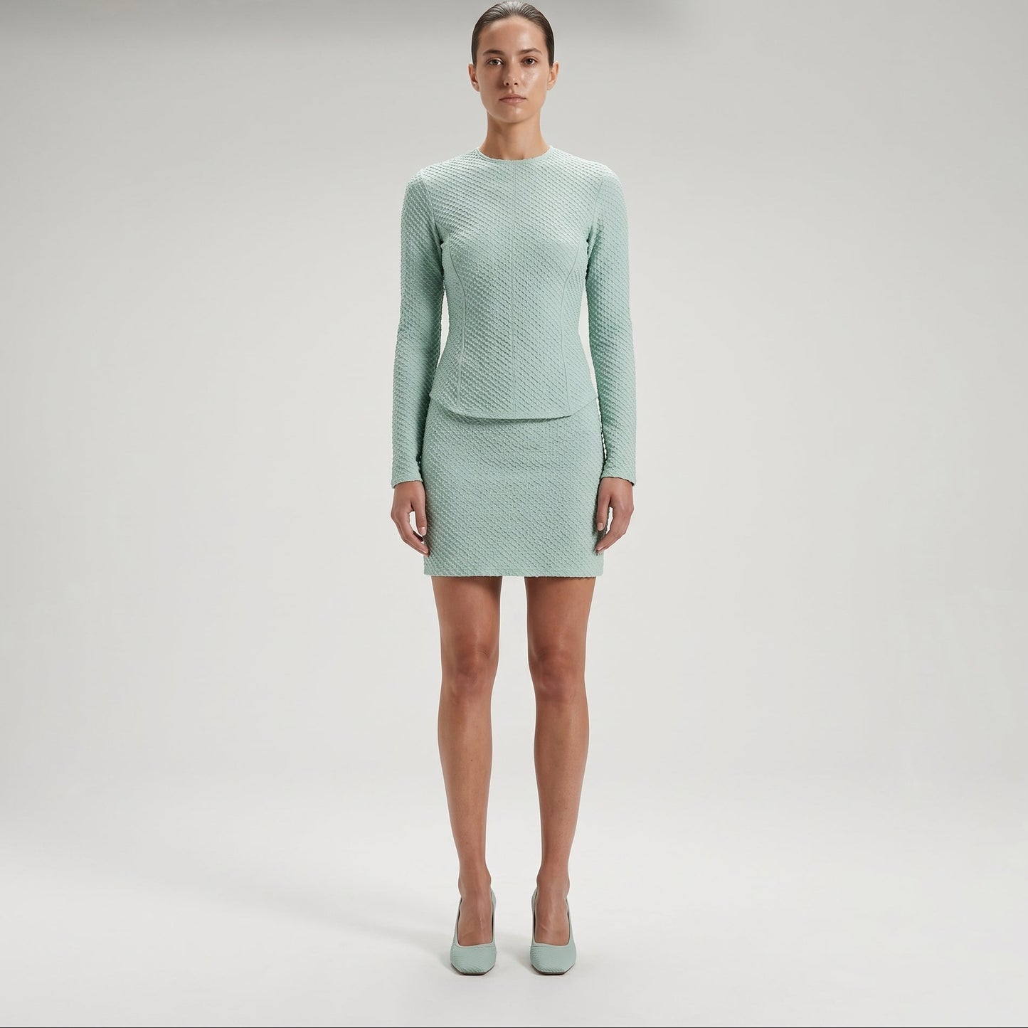 Textured Mint Long-Sleeve Top