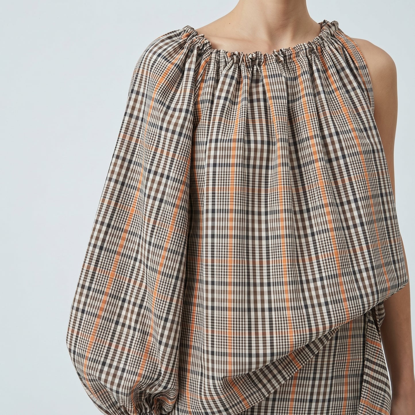 Asymmetric One Shoulder Plaid Top