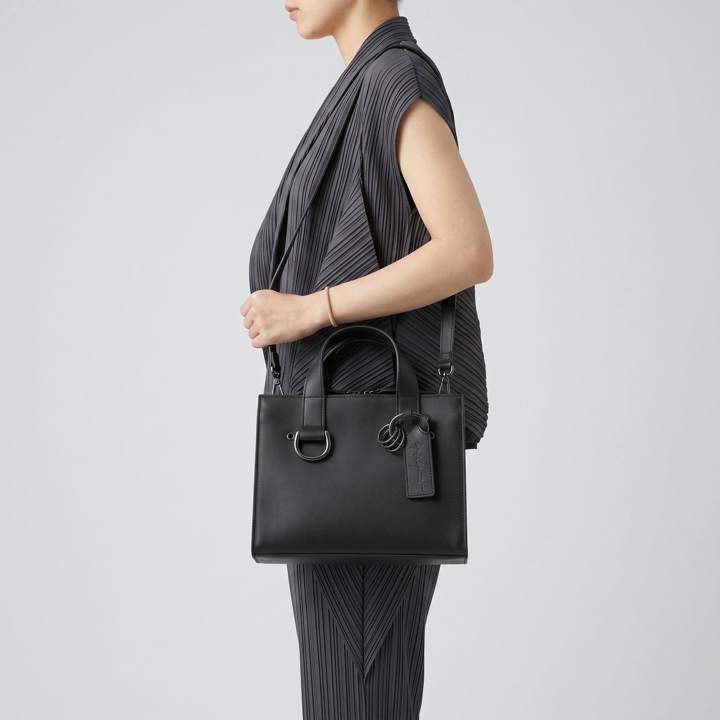 Structured Leather Top Handle Bag