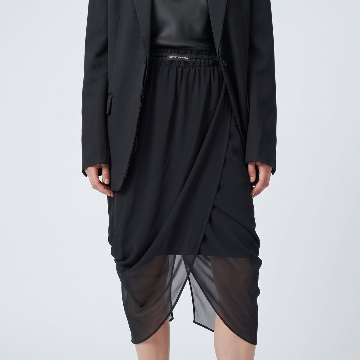 Elegant Black Draped Chiffon Skirt