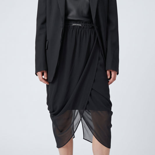 Elegant Black Draped Chiffon Skirt