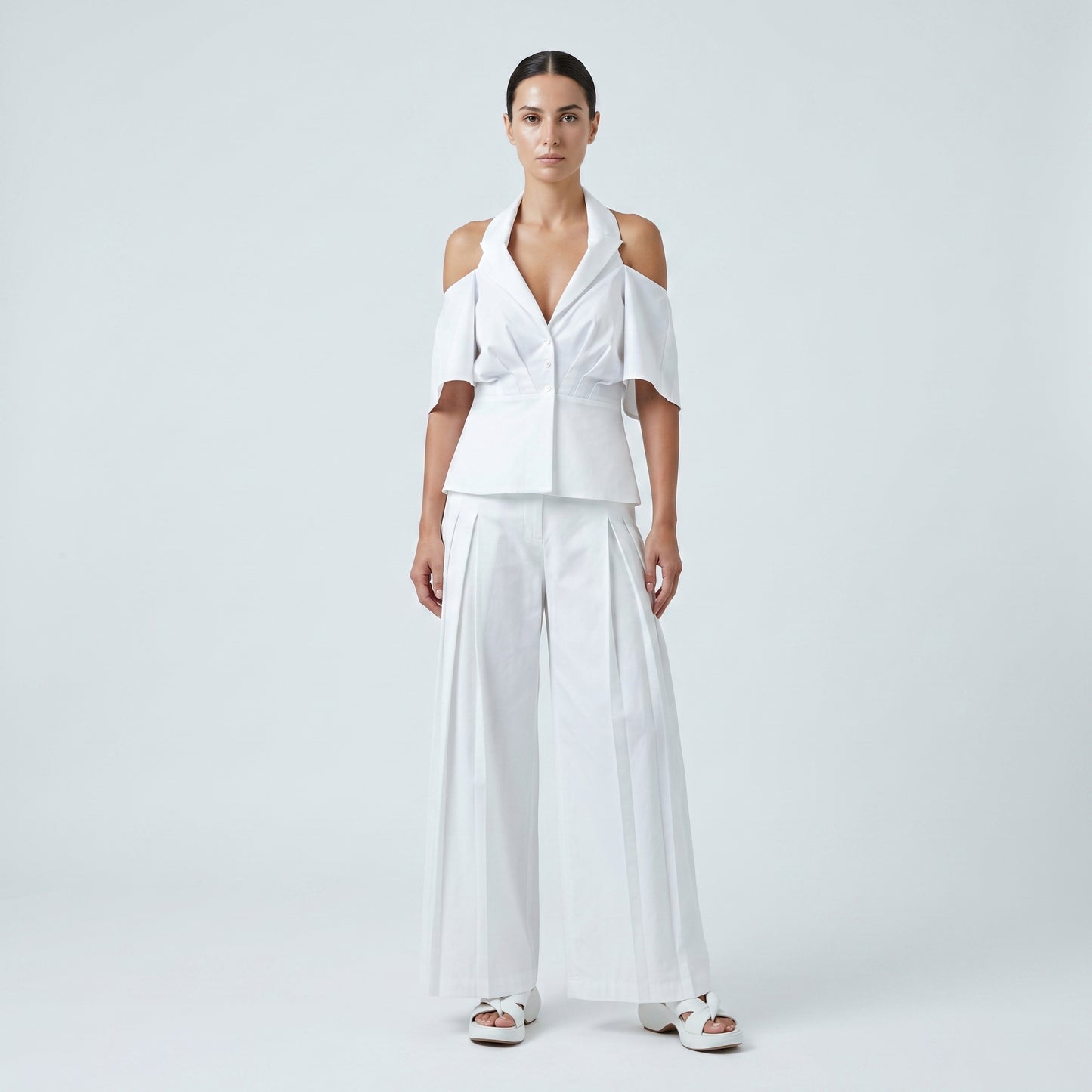 Sculptural Halter Cotton Blouse