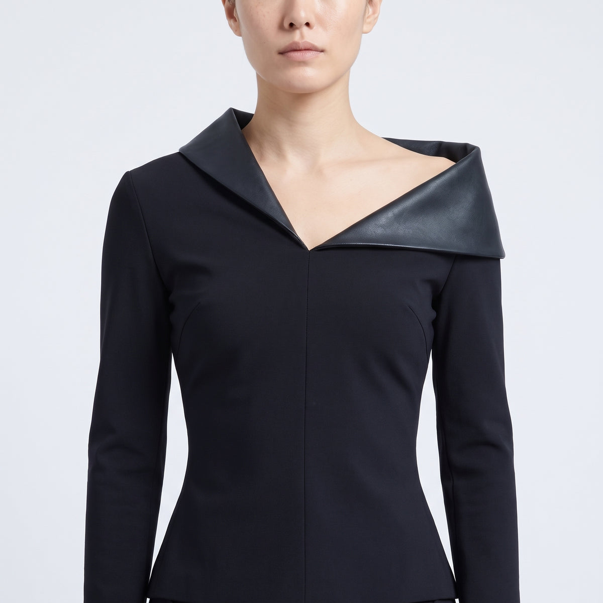 Asymmetric Faux Leather Trim Top