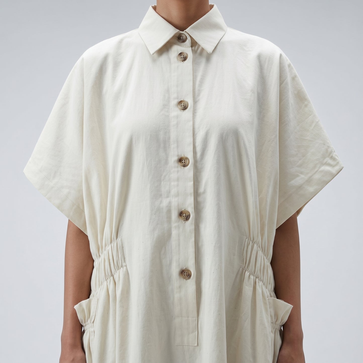 Minimalist Ruched Cotton Shirt Dress