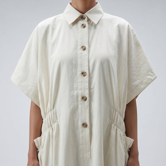 Minimalist Ruched Cotton Shirt Dress