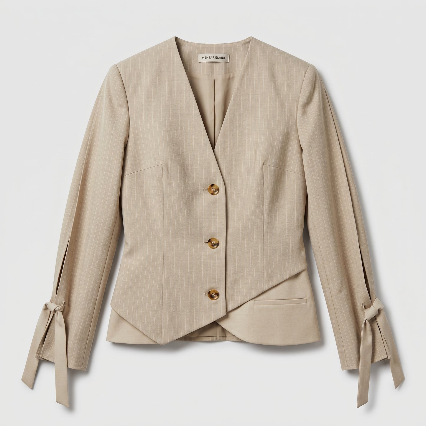 Tailored Pinstripe Tie-Sleeve Blazer