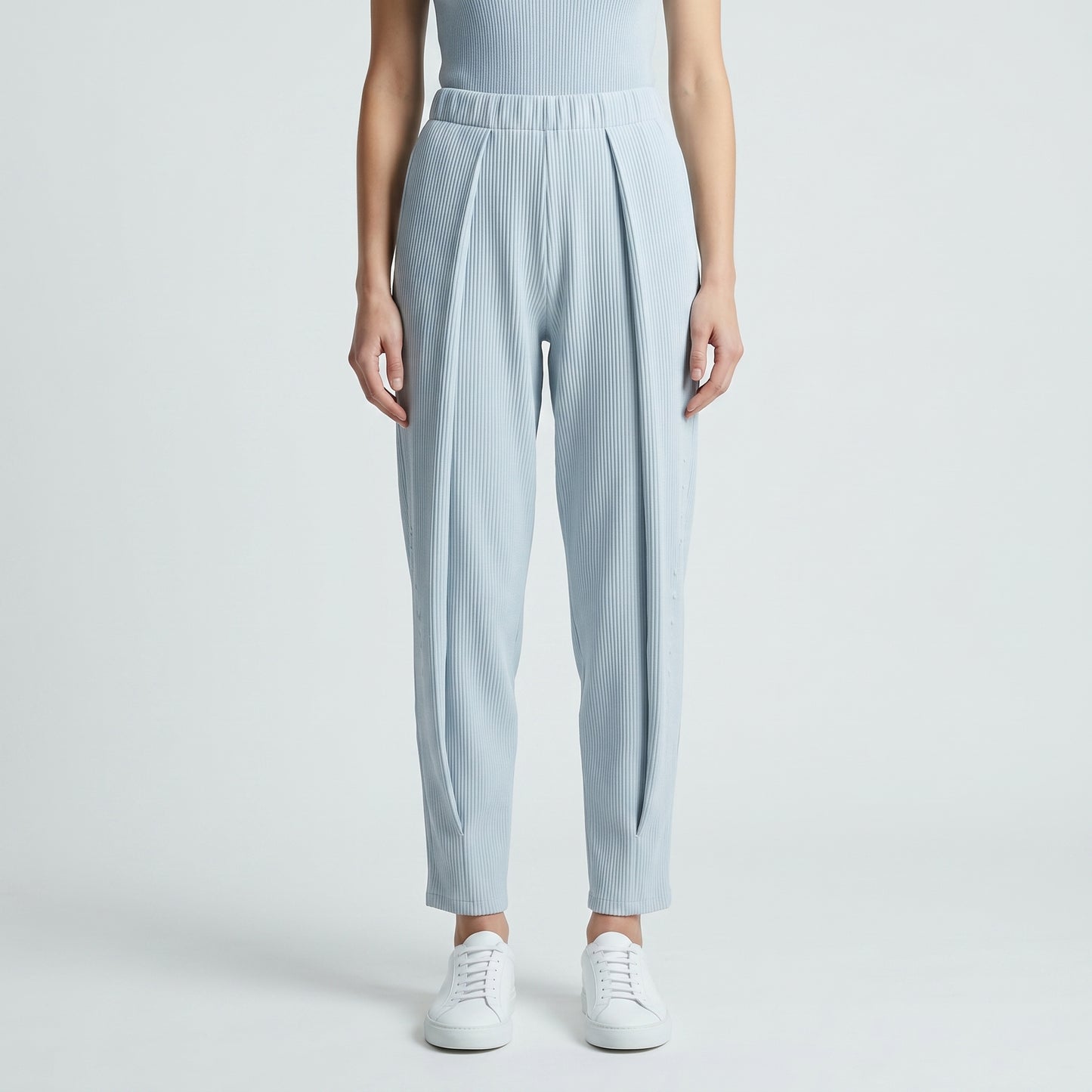 Ribbed High-Waisted Tailored Trousers